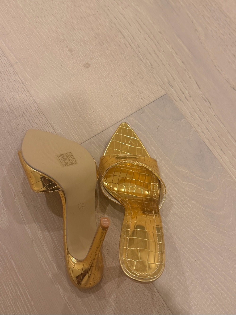 Metallic Gold Pointed-Toe Slip-On Mules - Picture 2 of 3